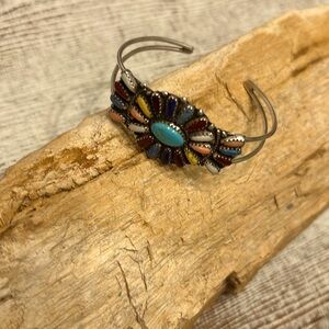 Navajo Cluster Bracelet Cuff Turquoise Multi Native American Sterling Wow Zuni C